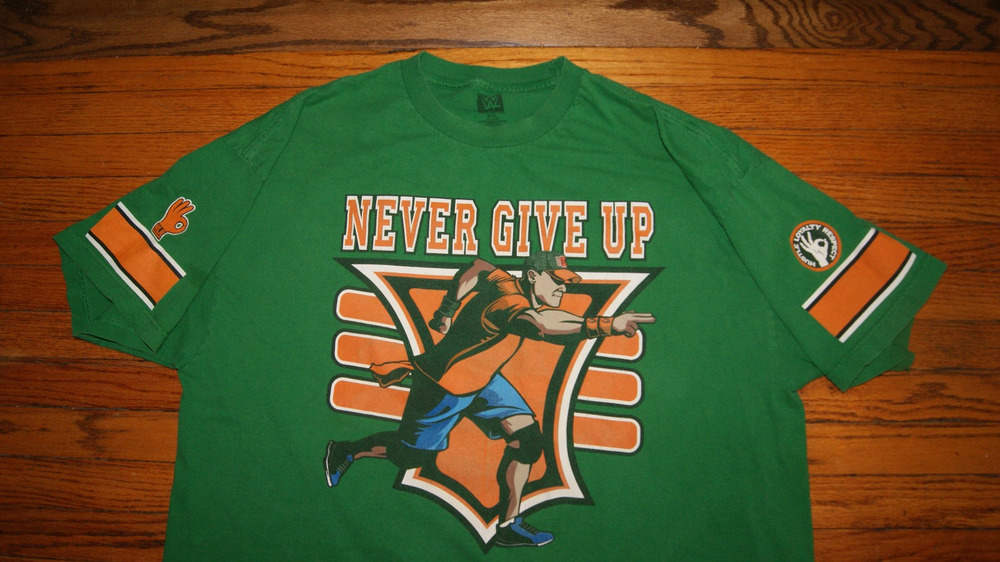 WWE John CENA Never Give Up Green TShirt Size 2XL 15x You Can't See Me 2 Sided